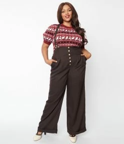Unique Vintage Plus Size Brown Thelma Suspender Pants