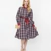 Unique Vintage Navy & Burgundy Plaid Shirtdress New Arrivals!