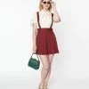 New Arrivals! Unique Vintage Burgundy Pleated Suspender Skirt