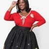 Unique Vintage Plus Size Red & Ornament Accent Dandy Cardigan