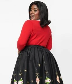 Unique Vintage Plus Size Red & Ornament Accent Dandy Cardigan