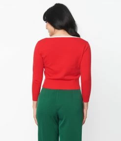 Clothing Unique Vintage Red & Ornament Accent Dandy Cardigan