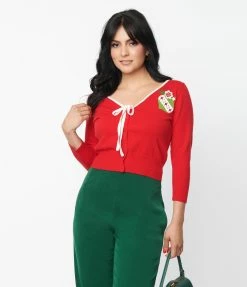 Clothing Unique Vintage Red & Ornament Accent Dandy Cardigan