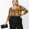 Unique Vintage Plus Size Gold Floral Wide Collar & Bow Top New Arrivals!