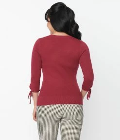 Unique Vintage Burgundy & Flock Of Sheep Keyhole Sweater New Arrivals!