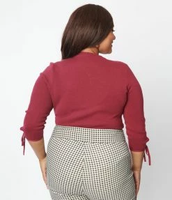 Unique Vintage Plus Size Burgundy & Flock Of Sheep Keyhole Sweater New Arrivals!