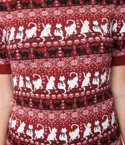 Unique Vintage Burgundy Hearts & Cats Paige Sweater Clothing