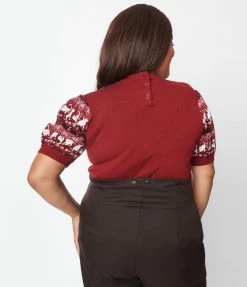 Unique Vintage Plus Size Burgundy Hearts & Cats Paige Sweater Clothing