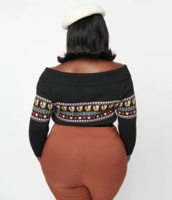 Unique Vintage Plus Size Black Foxes Fair Isle Sweater New Arrivals!
