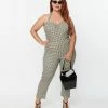 Unique Vintage Plus Size Tan & Black Gingham Marcel Jumpsuit New Arrivals!