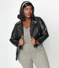 New Arrivals! Unique Vintage Plus Size Black Leather Jacket