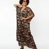 Unique Vintage Black & Beige Floral Burton Caftan Dress New Arrivals!