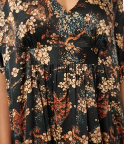 Unique Vintage Black & Beige Floral Burton Caftan Dress New Arrivals!