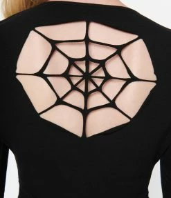 Sourpuss Black Spiderweb Cutout Flare Dress Sale