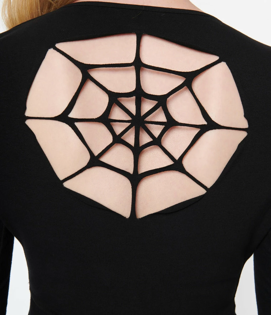 Sourpuss Black Spiderweb Cutout Flare Dress Sale