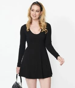 Sourpuss Black Spiderweb Cutout Flare Dress Sale