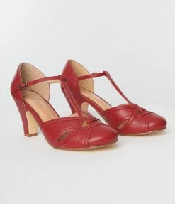 Demfon International (Chelsea Crew) Chelsea Crew Burgundy Woven Sandy T-Strap Pump Shoes