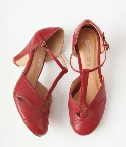 Demfon International (Chelsea Crew) Chelsea Crew Burgundy Woven Sandy T-Strap Pump Shoes