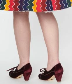 Demfon International (Chelsea Crew) Shoes Chelsea Crew Burgundy Velvet Scalloped Oxford Pumps