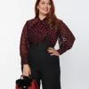 Clothing Unique Vintage Plus Size Black & Red Dot Sheer Gwen Blouse
