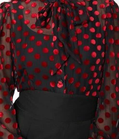 Unique Vintage Black & Red Dot Sheer Gwen Blouse