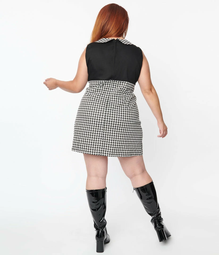 Smak Parlour Plus Size Black & White Houndstooth Shift Dress