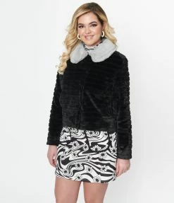 Smak Parlour Black & Grey Faux Fur Coat