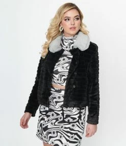 Smak Parlour Black & Grey Faux Fur Coat