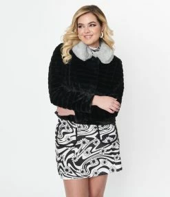 Smak Parlour Black & Grey Faux Fur Coat