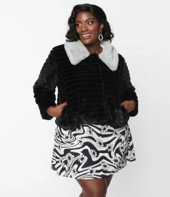 New Arrivals! Smak Parlour Plus Size Black & Grey Faux Fur Coat