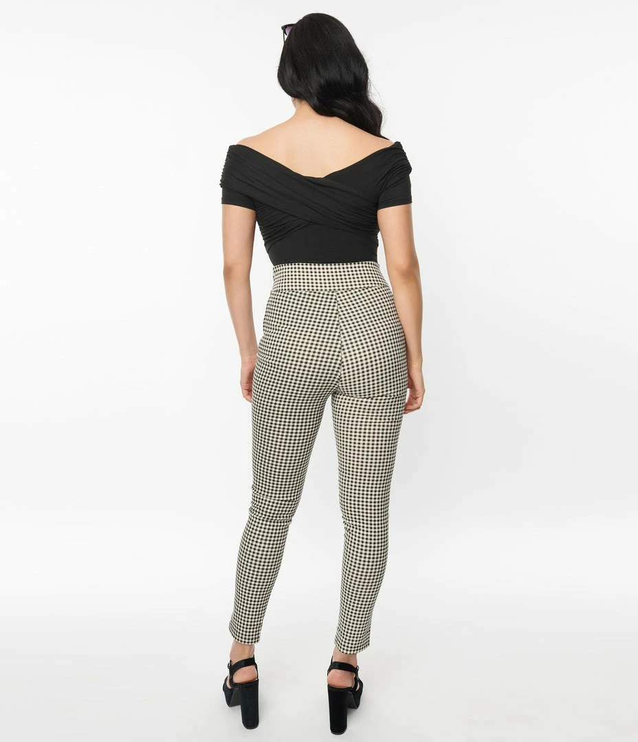 Unique Vintage Ivory & Black Gingham Rizzo Cigarette Pants