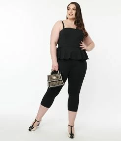Unique Vintage Plus Size Black Peplum Jumpsuit