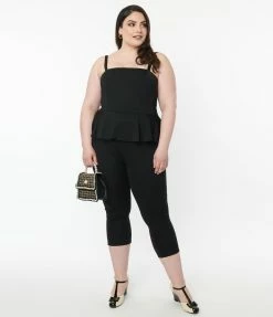 Unique Vintage Plus Size Black Peplum Jumpsuit