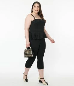 Unique Vintage Plus Size Black Peplum Jumpsuit