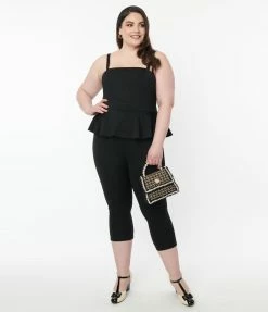 Unique Vintage Plus Size Black Peplum Jumpsuit