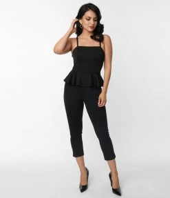 Unique Vintage Black Peplum Jumpsuit