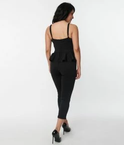 Unique Vintage Black Peplum Jumpsuit