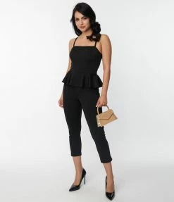 Unique Vintage Black Peplum Jumpsuit