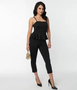 Unique Vintage Black Peplum Jumpsuit