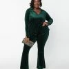 Unique Vintage Plus Size Emerald Peacock Velvet Flare Pants New Arrivals!