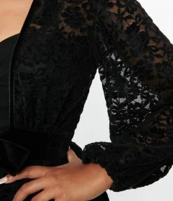 Unique Vintage Black Flocked Lace Hollywood Duster New Arrivals!