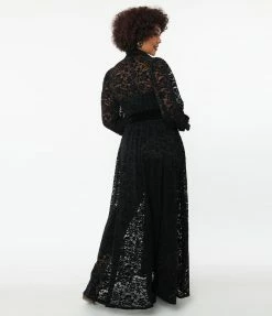Unique Vintage Black Flocked Lace Hollywood Duster New Arrivals!