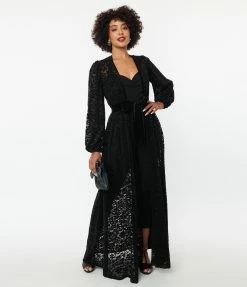 Unique Vintage Black Flocked Lace Hollywood Duster New Arrivals!