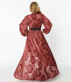 Unique Vintage Burgundy Burnout Rose Hollywood Duster Trending