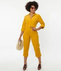 Unique Vintage Mustard Corduroy Trixie Jumpsuit Trending
