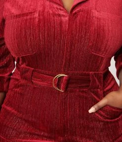Unique Vintage Plus Size Burgundy Velvet Shimmer Trixie Jumpsuit Trending