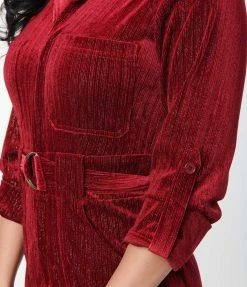 Unique Vintage Burgundy Velvet Shimmer Trixie Jumpsuit New Arrivals!