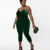 Unique Vintage Plus Size Emerald Velvet Cropped Jumpsuit Clothing