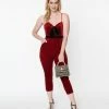 Unique Vintage Burgundy Velvet Cropped Jumpsuit