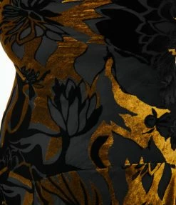 Clothing Unique Vintage Plus Size 1920s Black & Gold Velvet Floral Burnout Hemingway Flapper Dress